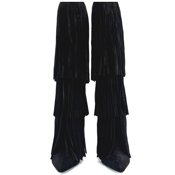 Zara FRINGED HEELED LEATHER KNEE HIGH BOOTS bloggers favorite - Picture 6 of 12